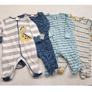 💜2 for $12 4 pack lot of Gerber sleep and play zip up footie pajama dinosaur